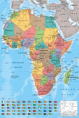 Afrika Poster Karte mit allen Flaggen