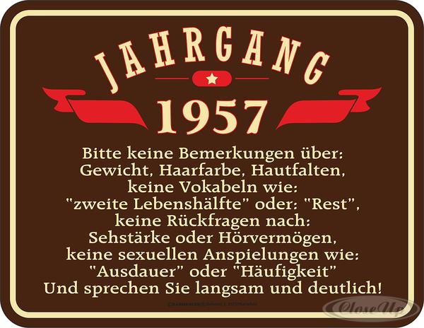 Jahrgang 1957 Blechschild Jahrgang 1957 Blechschild