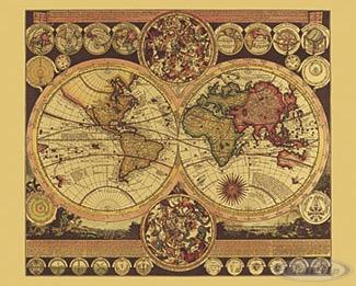 Historische Weltkarte Aluminium-Reliefdruck (Dufex)