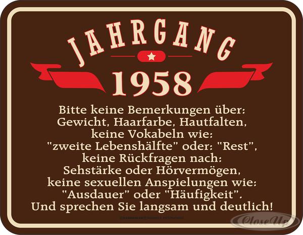 Jahrgang 1958 Blechschild Jahrgang 1958 Blechschild