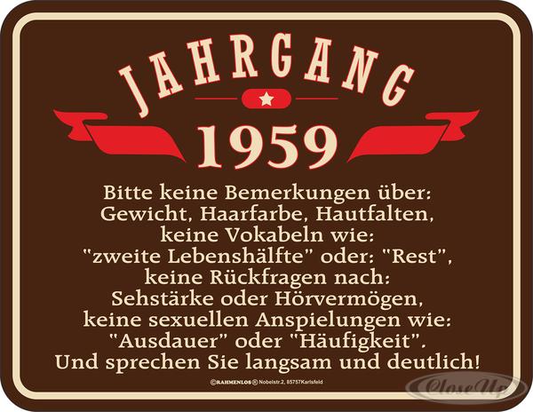 Jahrgang 1959 Blechschild Jahrgang 1959 Blechschild