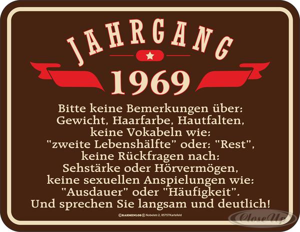 Jahrgang 1969 Blechschild Jahrgang 1969 Blechschild