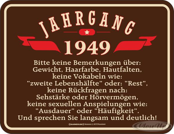 Jahrgang 1949 Blechschild Jahrgang 1949 Blechschild