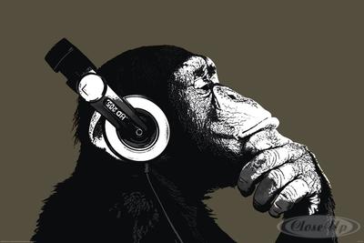 Monkey Poster Thinker with Headphones