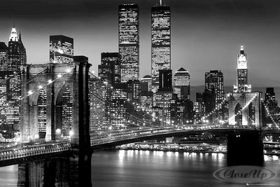 New York Poster Lights World Trade Center/ Brooklyn Bridge