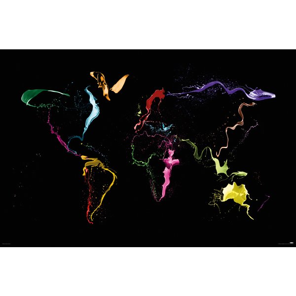 Thrown Paint World Map Poster