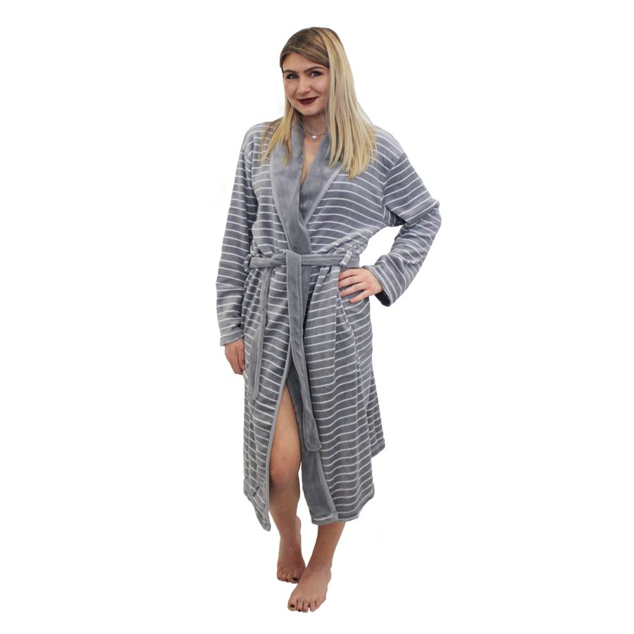 kuscheliger Bademantel Sauna Spa Wellness Henry/'s Morgenmantel grau gestreift