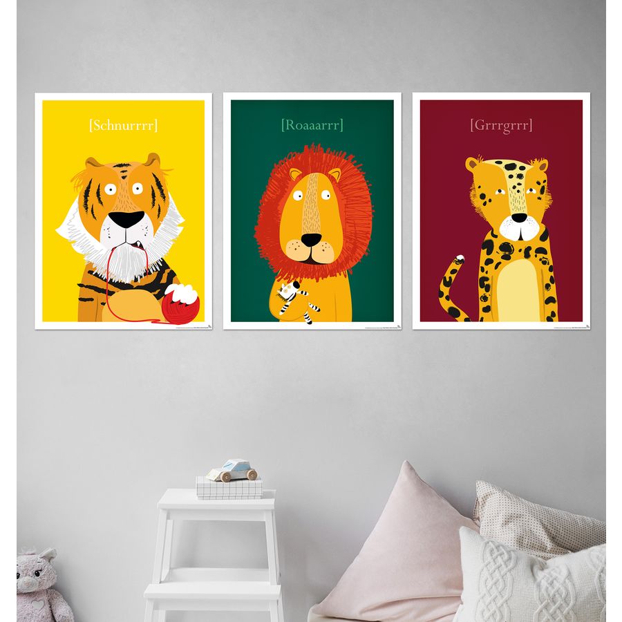 Kinderzimmer Poster Raubkatzen 3er Set Lowe Tiger Leopard